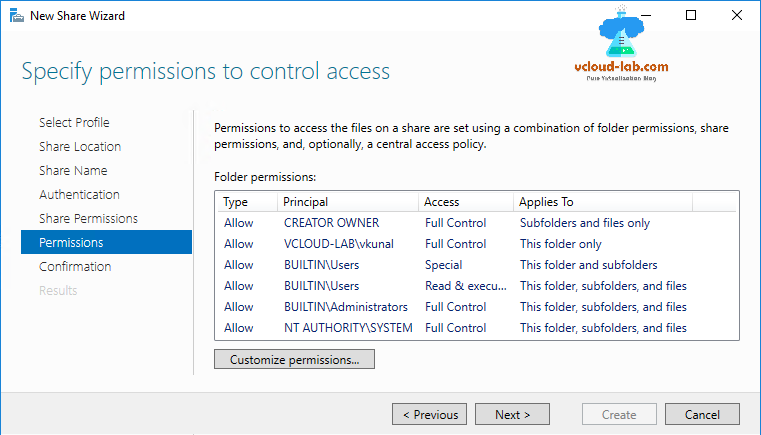 Microsoft Windows NFS share, server new share wizard, for vmware esxi vcenter, Kerberos v5 authentication, Permissions and control access, read-write nfs, auth_sys, add permissions host, NTFS permissio, add host.png