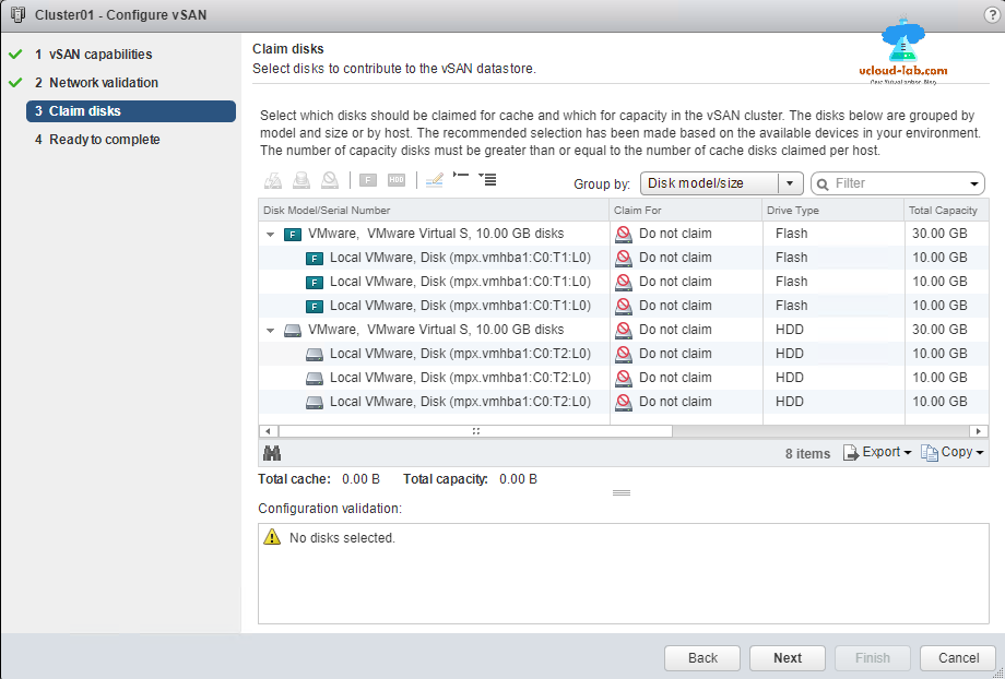 vmware vsphere web client, configure vsan, claim disks, vsan datastores, flash ssd disk, solid state drive, hard disk drive, capactity tier, cache tier, HDD.png