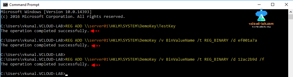Windows Powershell command prompt cmd, remote registry, reg add, reg query, reg delete