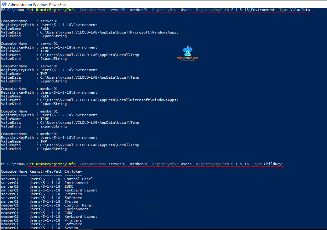 microsoft windows powershell, remote registry info, childkey, and valuename and value kind.png