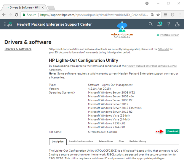 hp Lights-Out Configuration utility, reset ILO Administrator Password from windows server utility
