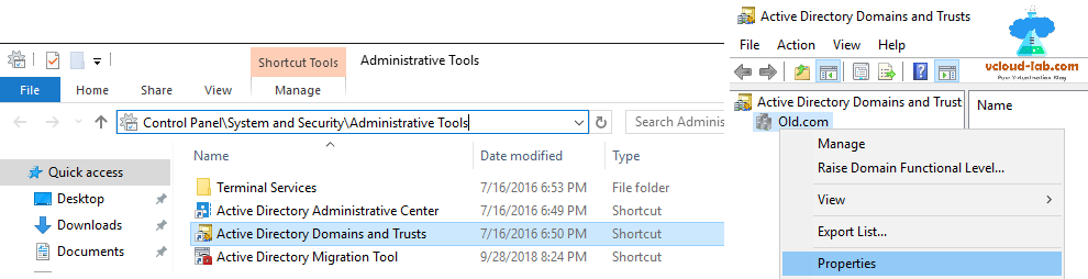 Active directory domains and trusts, administrative tools, adding trust properties adding cross domain admins in active directory