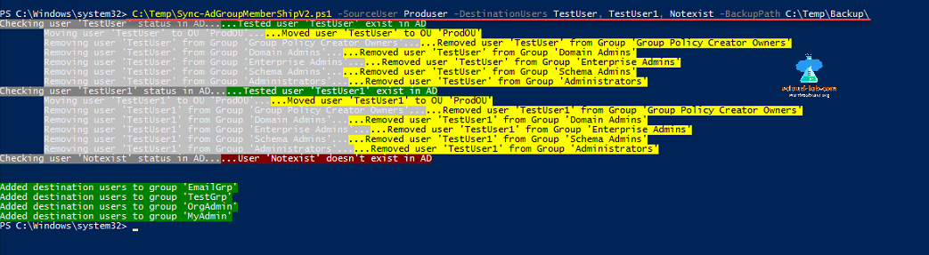 Powershell ActiveDirectory ad group membership, sync membership get-aduser, add-adgroupmember, move-adobject, remove-adgroupmember, get-adobject identity, ou, move user.png