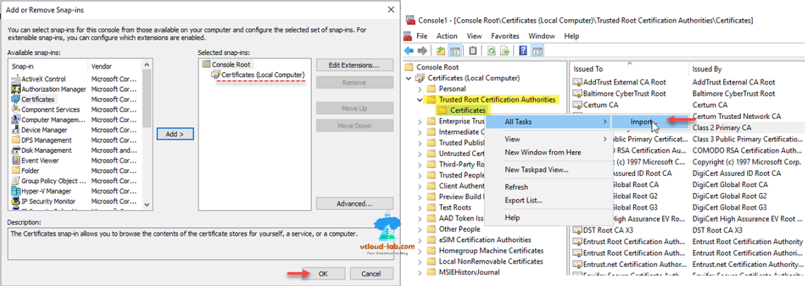 vmware powershell ssl add or remove snap-ins certificates local computer trusted root certification authorities certificates all tasks import openssl issued by and to.png