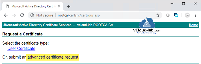 vmware vsphere vcenter appliance service micrsofot active directory certificate services rootca user certificate submit an advanced certificate request request a certificate certsrv certrqus.asp vmca vcsa.png