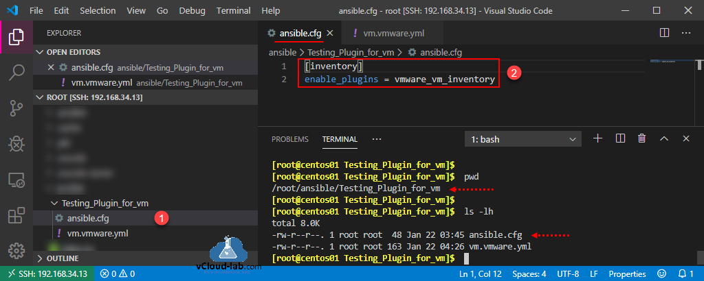 ansible.cfg testing plugin for vm vmware_vm_inventory ansible automation programming devops yml yaml scripting enable_plugins inventory ini.png