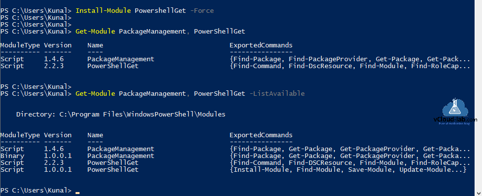 Install-Module PowershellGet -Force Get-Module PackageManagement, PowerShellGet -listAvailable powershell azure az module error.png