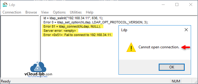 vCenter identity federation ldp cannot open connection ldap over ssl 636 ldap_sslinit ldap_set_option hLdap error 81 server error empty error 0x51 fail to connect.png