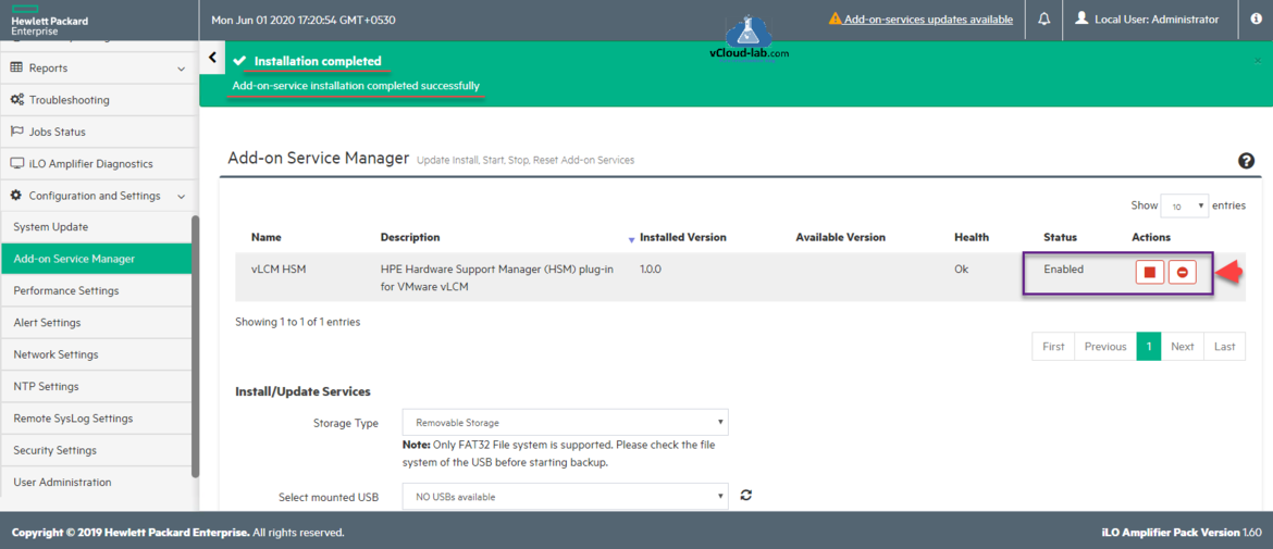vmware vsphere esxi HPE Add-on Service Manager HPE Hardware support manager (HSM) plug-in for VMware vLCM lifecycle Manager update manager planner start enabled HPE ilo emplifier pack.png
