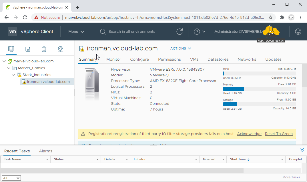 vmware vsphere registration unregistration of third-party IO filter storage provider fails on a host acknowledge reset to green esxi vcenter server powershell alarms alerts.png