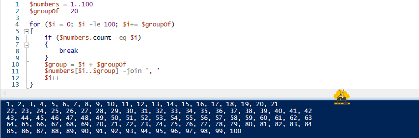 Microsoft powershell slice array into group of array cut group array into smaller array foreach-object for if else elseif join.png