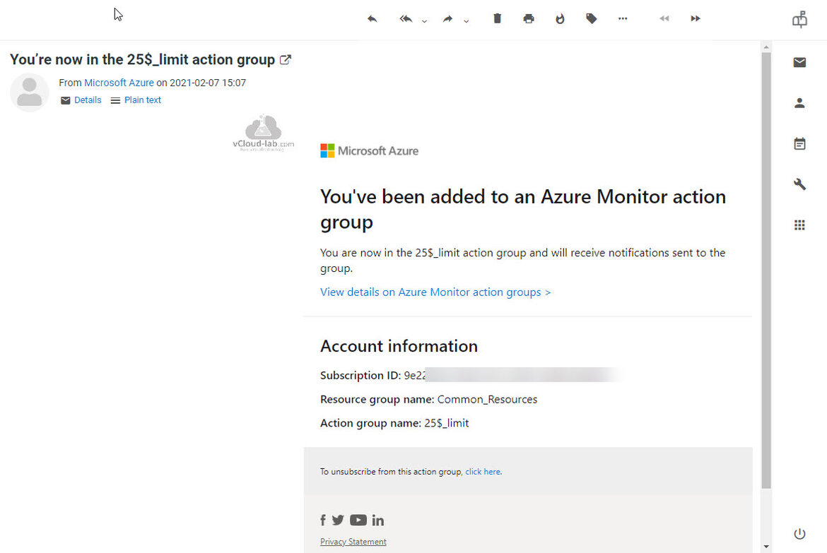 Microsoft azure email alert action group cost budget subscription id resoruce group cost management analysis.jpg