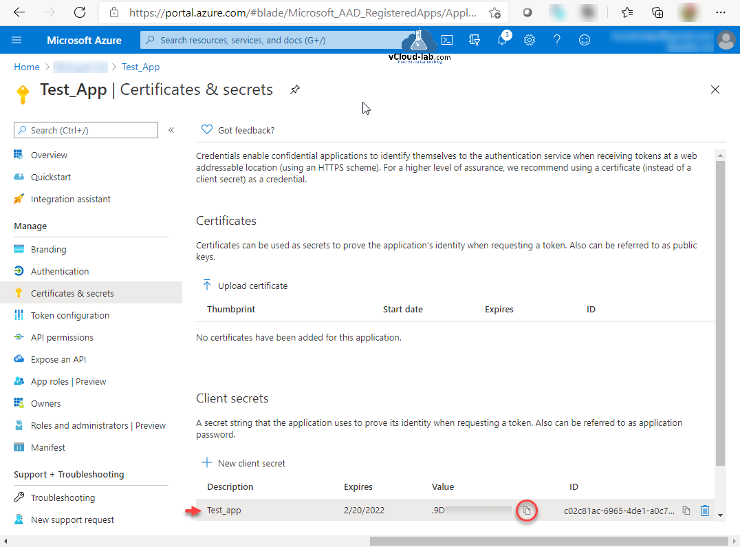 Microsoft Powershell portal azure rest api automation postman powershell certificates & secrets certificates client secrets no certificates https scheme app roles owners  roles and administrators app registrations.png