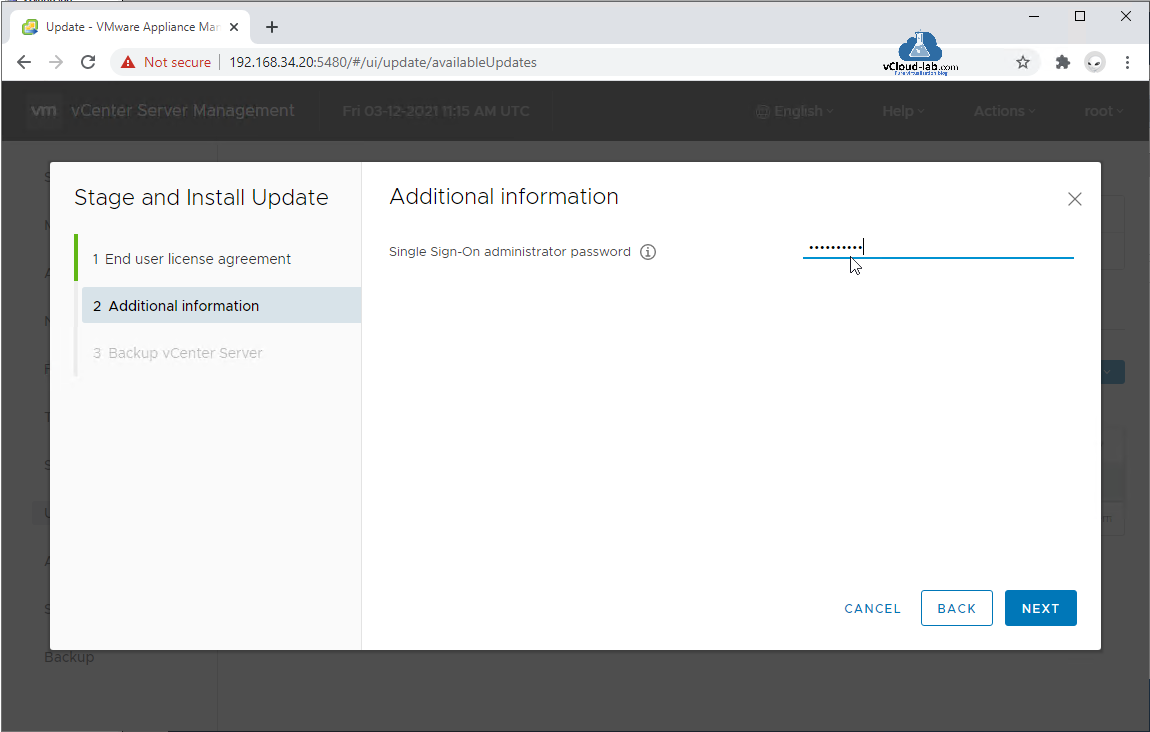 Vmware vsphere vcenter appliance management stage and install update vami 5480 additional informa;tion sso single sign-on administrator password iis web server configuration vcenter update repository microsoft windows.png