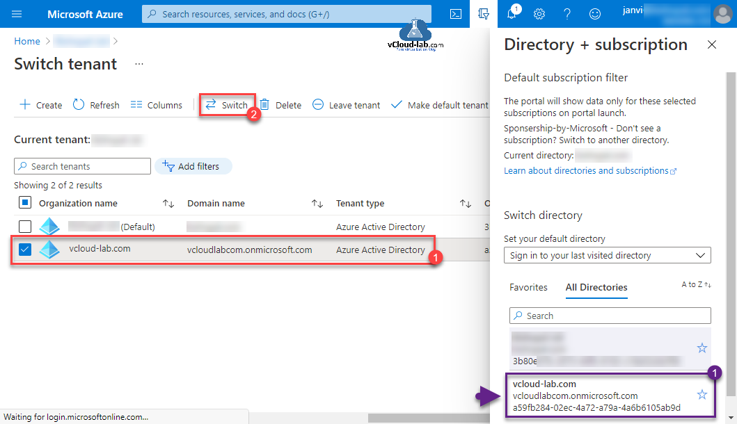 Microsoft Azure Switch tenant leave tenant make default tenant change directory subscription onmicrosoft.com powershell azurecli az change switch directory default how to.png