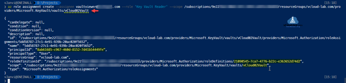 Microsoft Azure Powershell Azurecli az role assignment create --assignee key vault azure ad active directory --role reader subscriptions resourcegroup provider certificate.png