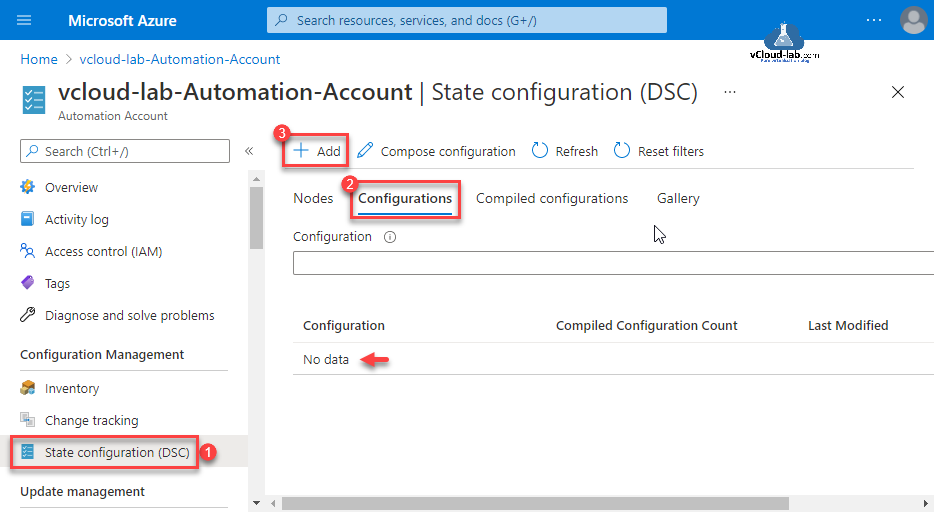 Microsoft Azure Automation account desired state configuration DSC add configuration compose configuration access control iam inventory change tracking update management virtual machine powershell.png