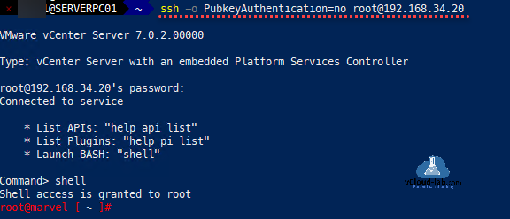 Vmware vSphere vCenter server vcsa ssh putty pubkeyauthentication=no root api plugins pi list api list bash shell shell access is granted to root to many authentication failure.png
