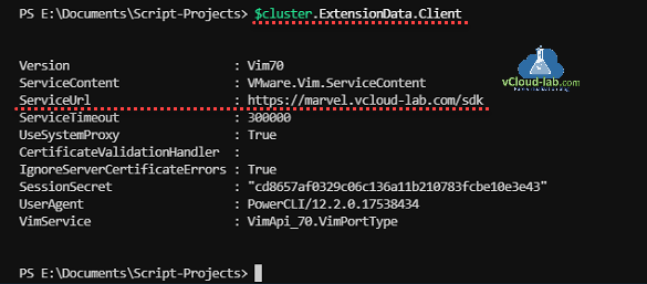 Cluster ExtensionData serviceUrl vim70 vmware.vim.servicecontent systemproxy vmware vsphere vcenter esxi powercli session certificate powershell module install script find vcenter hostname.png