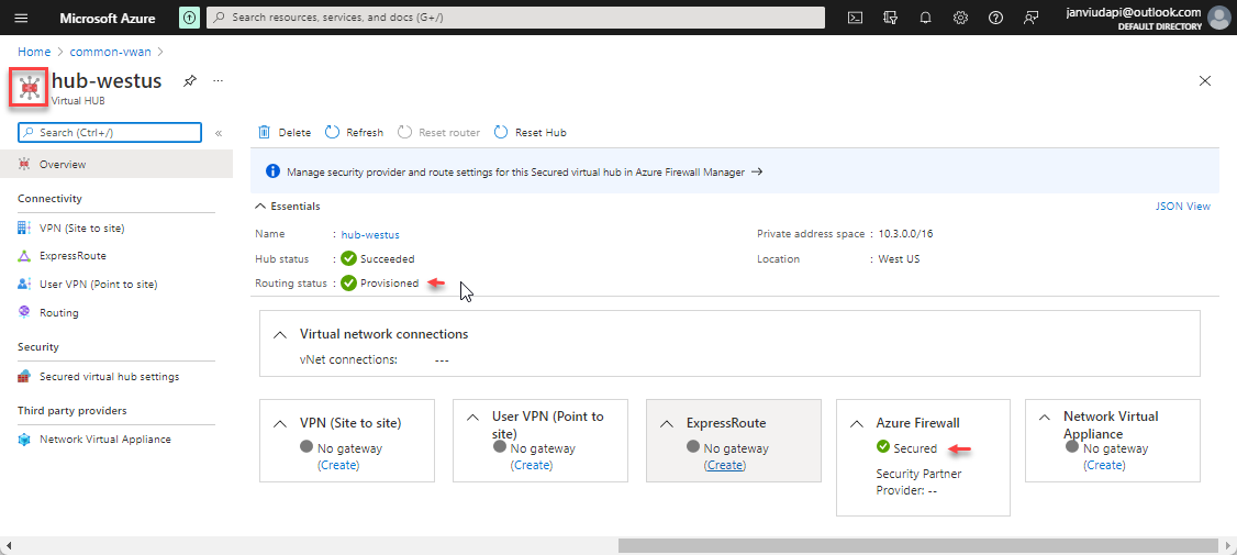 Microsoft Azure portal Virtual hub secured setting routing user vpn expressroute site-to-site s2s vpn virtual gateway point p2s.png