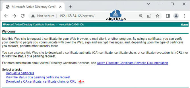 MIcrosoft Active Directory Certificate services Authority ca certifficate root web enrollment.jpg adcs certificate authority vmca vmware vsphere vCenter vcsa esxi subordinate