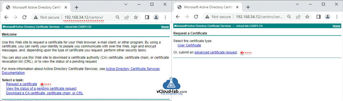 Microsoft active directory certificate services crl revocation list chain vmware vsphere vcenter esxi trusted root certificate management pending request generate CSR certificate service request STS vmca.jpg
