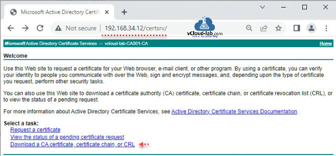 MIcrosoft Active Directory Certificate services Authority ca certifficate root web enrollment.jpg adcs certificate authority vmca vmware vsphere vCenter pfx vcsa esxi subordinate.jpg